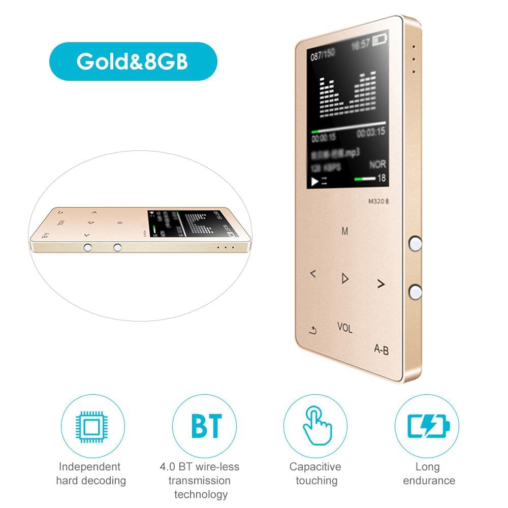 M320 MP3 Player BT Metal Sport Mini Portable Audio 4G/8G - Gold&8GB