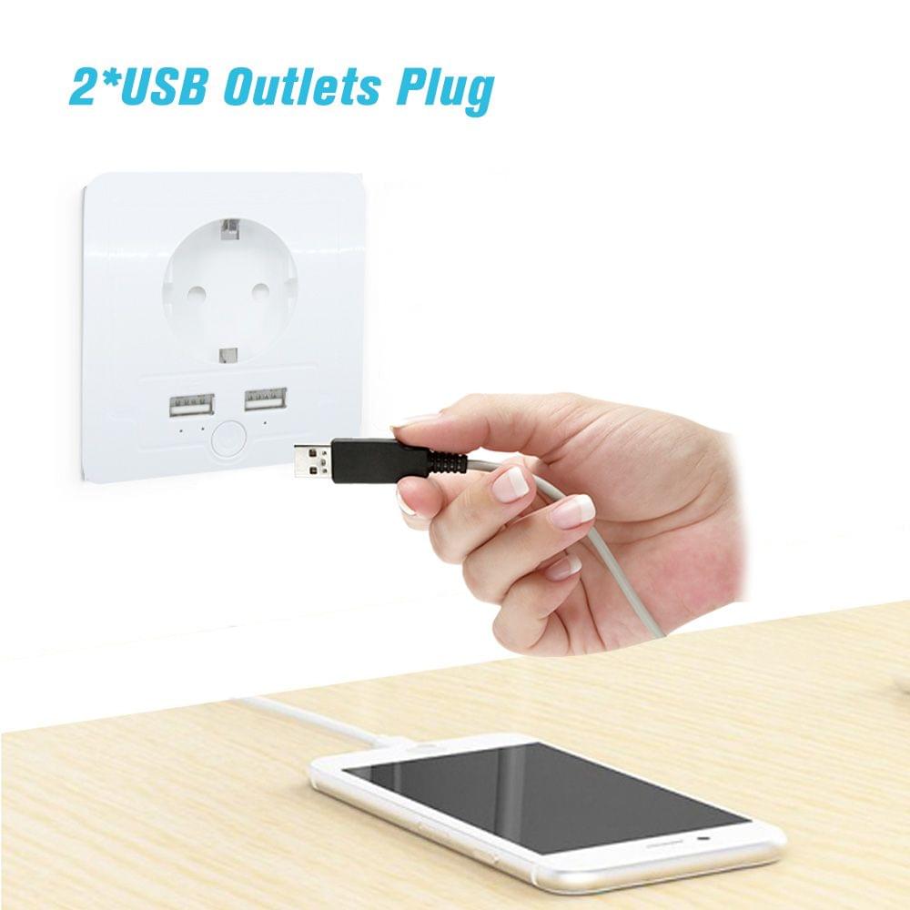 Smart WiFi Wall Outlet EU Plug Dual USB Ports Power Socket