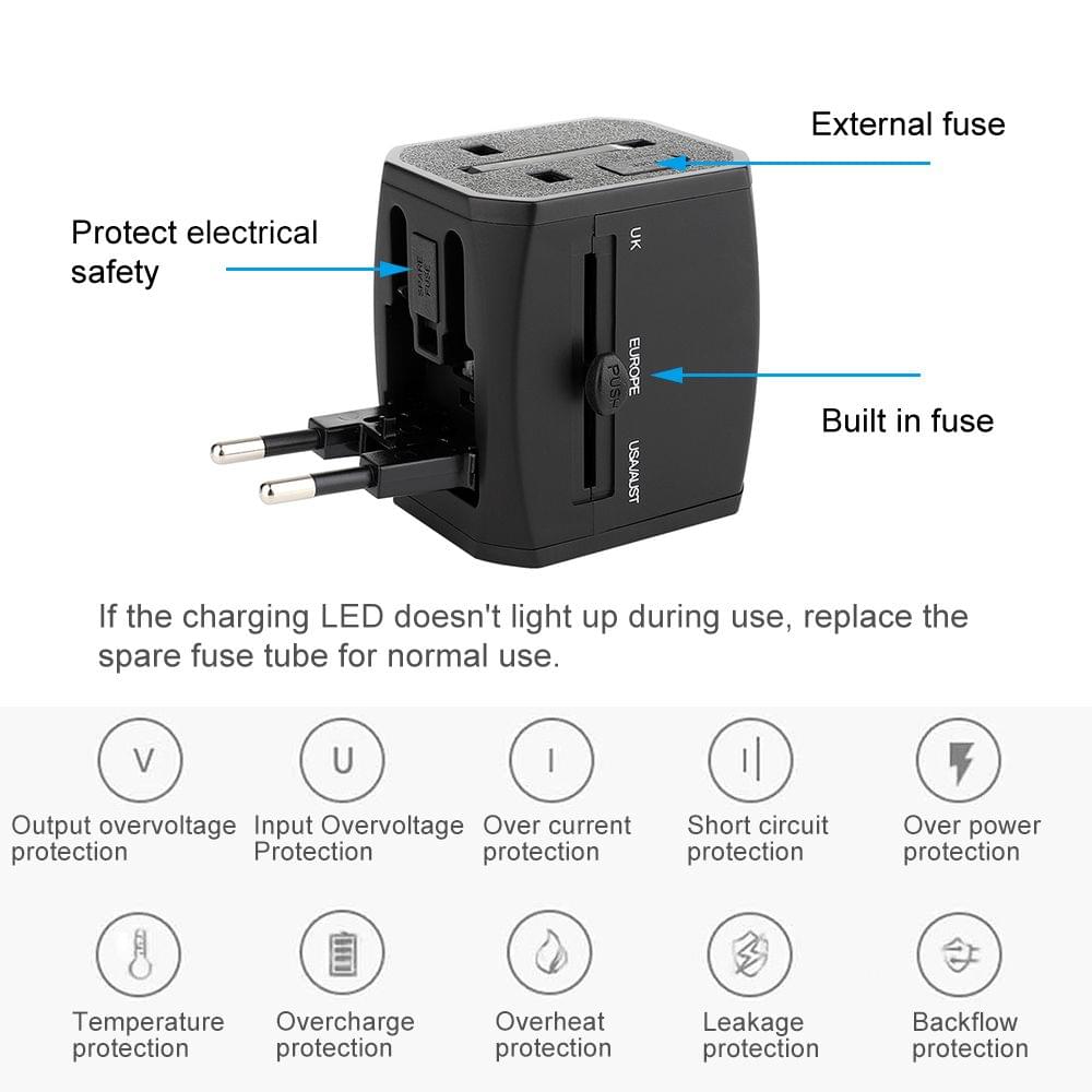 Universal Travel Adapter Worldwide All in One Phone Wall - 2USB and TYPE-C