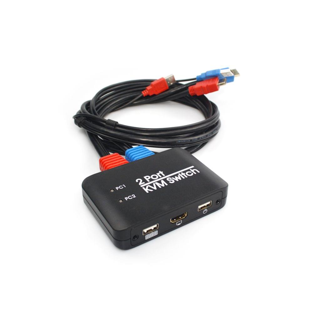 2 Port USB HD KVM Switch Switcher with Cable for Dual