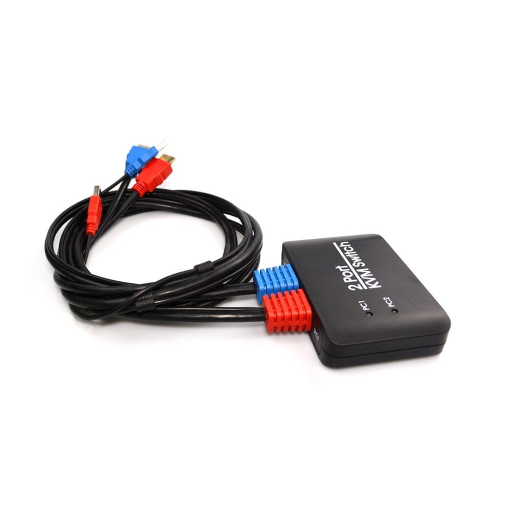 2 Port USB HD KVM Switch Switcher with Cable for Dual