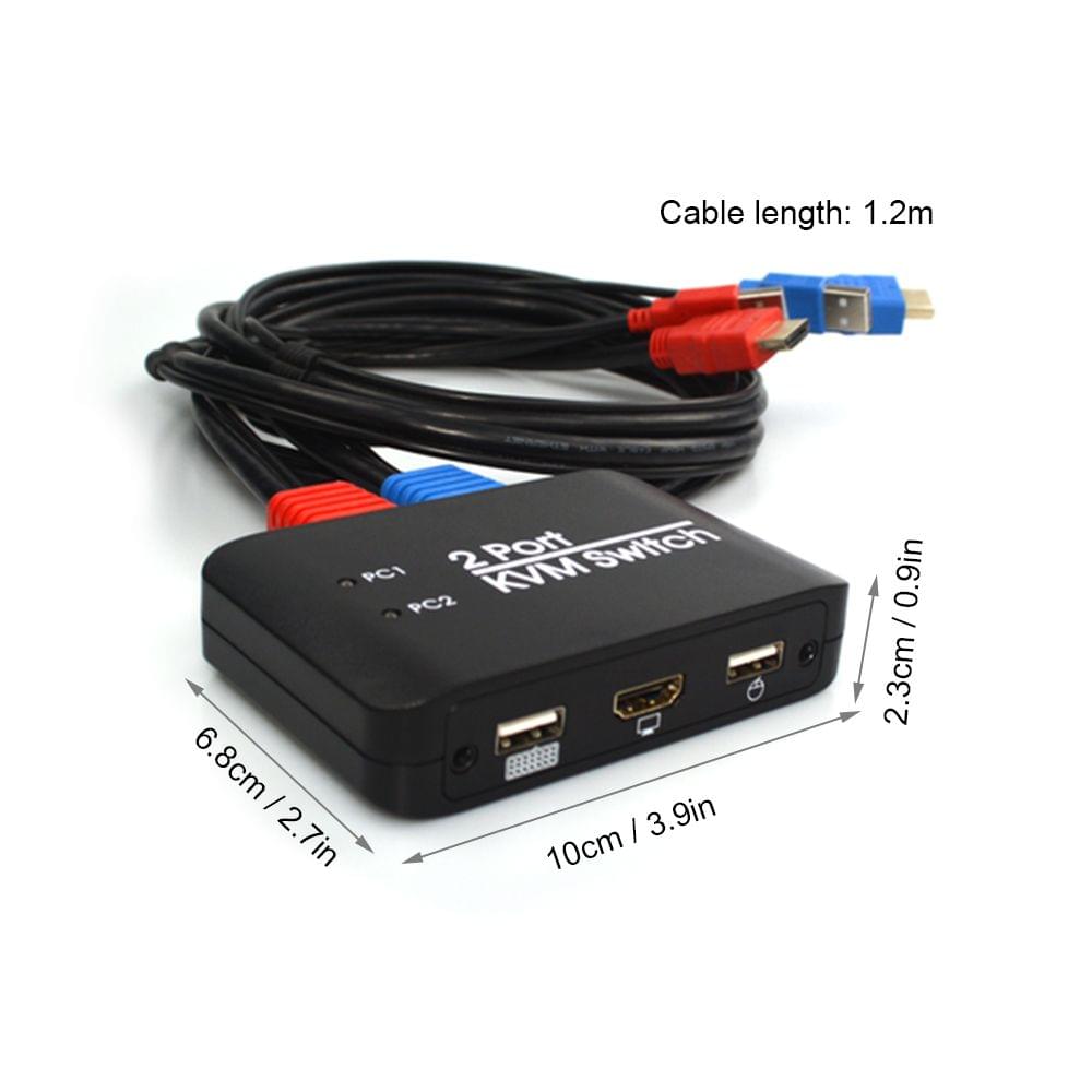 2 Port USB HD KVM Switch Switcher with Cable for Dual