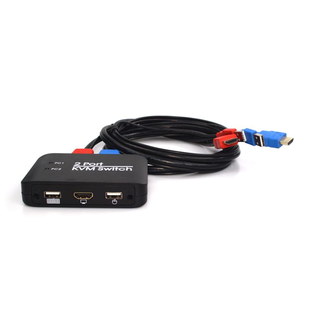 2 Port USB HD KVM Switch Switcher with Cable for Dual