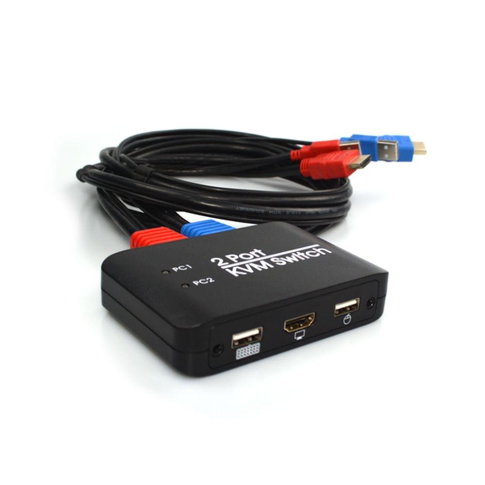 2 Port USB HD KVM Switch Switcher with Cable for Dual