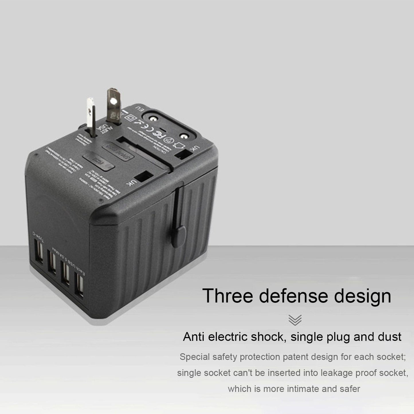 Universal Travel Adapter Auto Resetting Fuse Baby Safe - 4USB