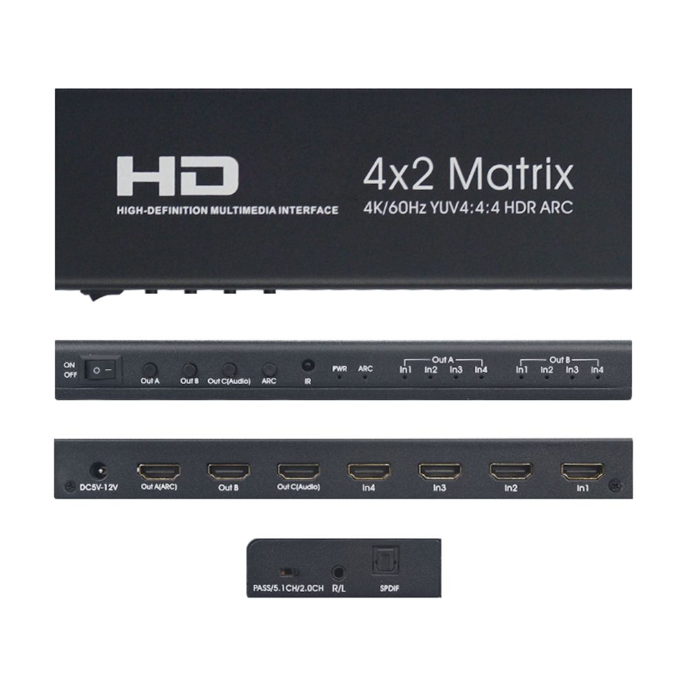 HD Matrix 4x2 Switch Splitter 4K@60Hz HD 2.0 Matrix with - US Plug