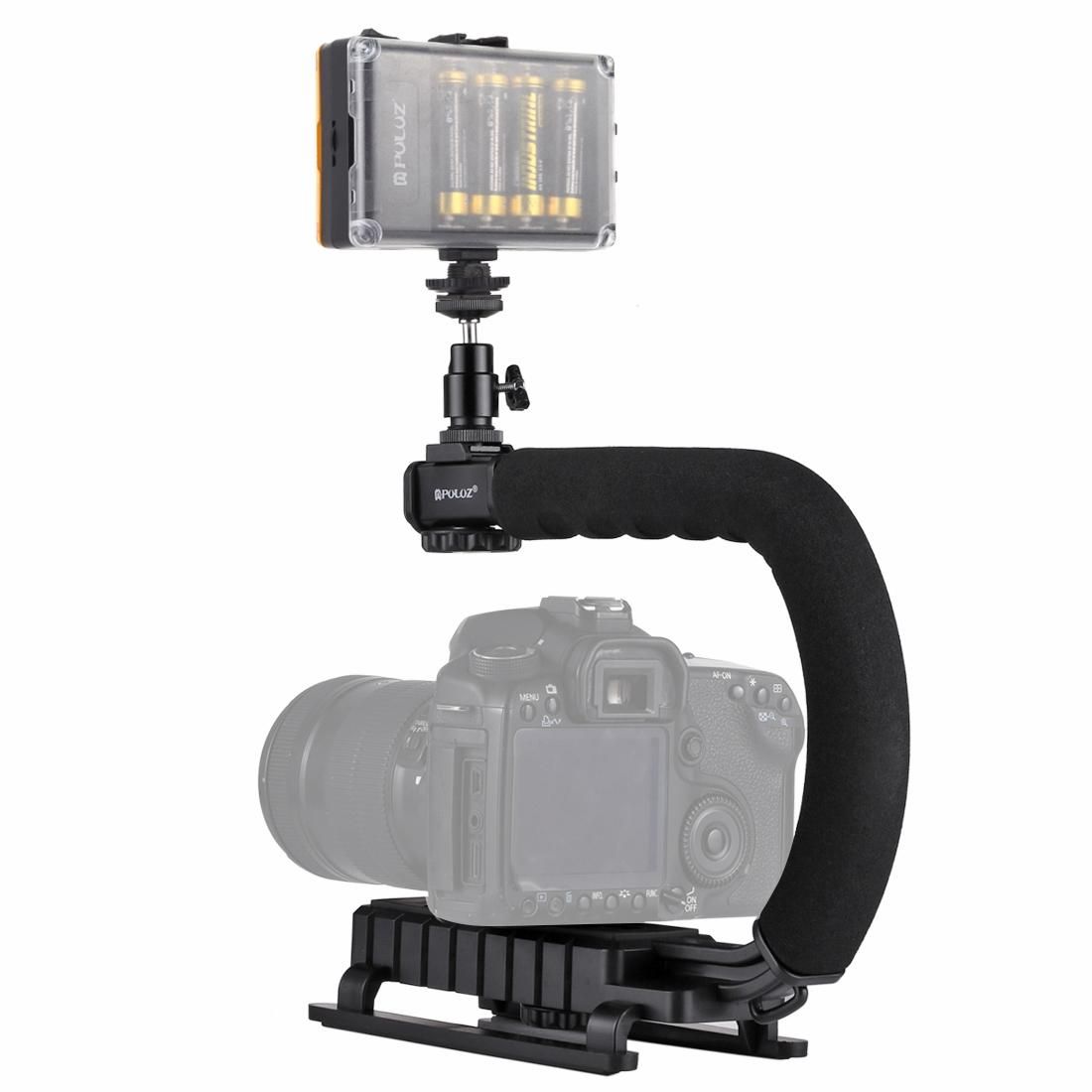 PULUZ U/C Shape Portable Handheld DV Bracket Stabilizer + LED Studio Light Kit with Cold Shoe Tripod Head for All SLR Cameras and Home DV Camera (Style2)