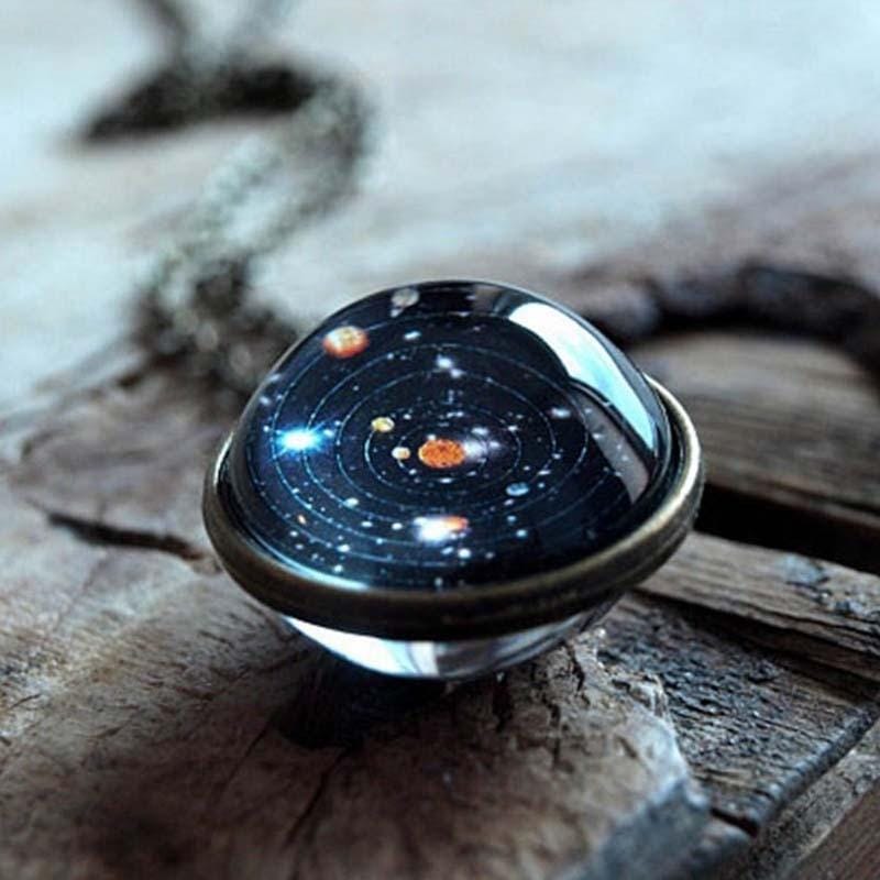 Double-sided Glass Ball Pendant Necklace Gem Universe Star Necklace Handmade Women Men Jewelry (Starry Sky)