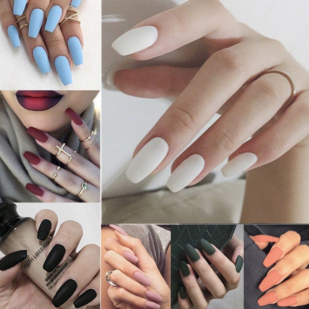 24Pcs Ballerina Pure Color Matte Coffin Nails Full Cover