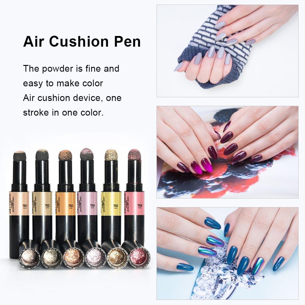 Portable Chrome Air Cushion Nail Powder Pen 6 Color
