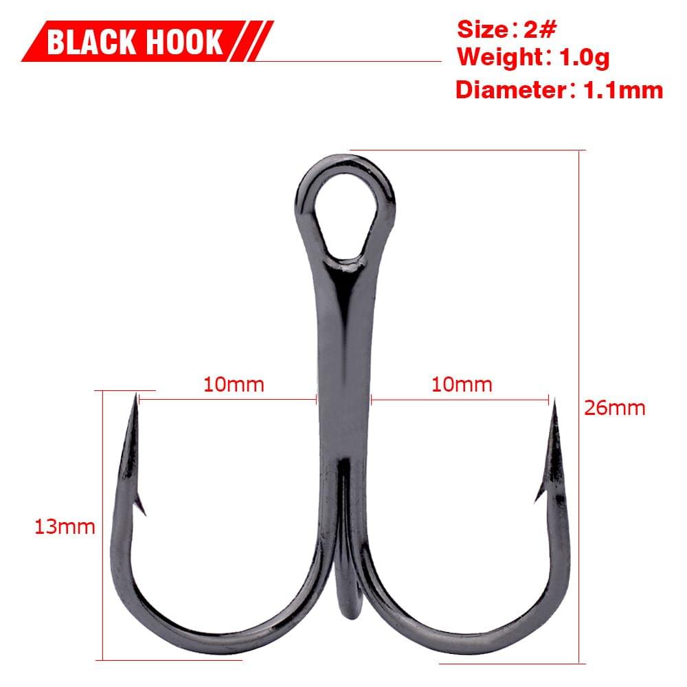 50PCS Fishing Treble Hooks 2#/4#/6#/8#/10# Barbed Treble - 2