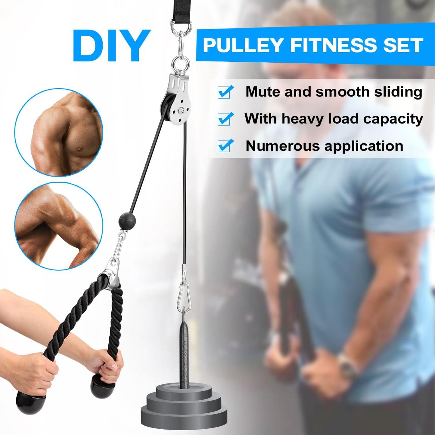 Fitness DIY Pulley Cable Machine Attachment System Loading - A