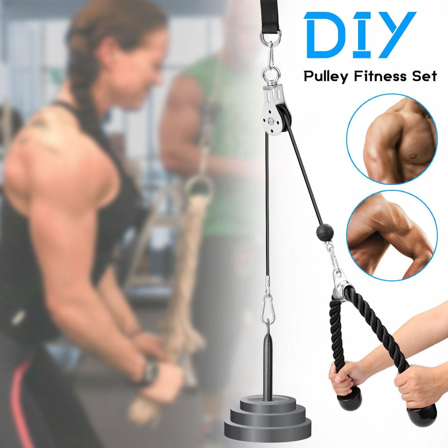 Fitness DIY Pulley Cable Machine Attachment System Loading - A
