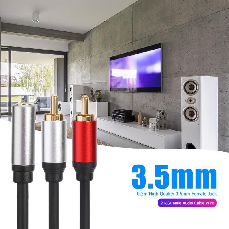 0.3m 3.5mm Female to 2 RCA Male Audio Cable for Speaker Amplifier DVD Player - UNIQKART