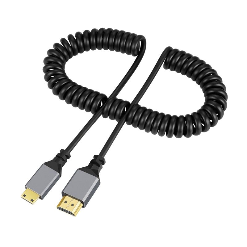 0.5-2.4m 4K Mini HDMI to HDMI Coiled Extension Cable HDMI2.0 Male to Male HD Video Cord Flexible Spring Cord - UNIQKART