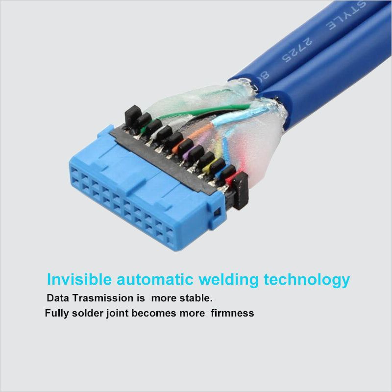 0.5m Dual 2 Port USB 3.0 A Female to 20-pin Female Adapter Connector Cable Motherboard Accessories (with 2 nuts) - Blue - UNIQKART