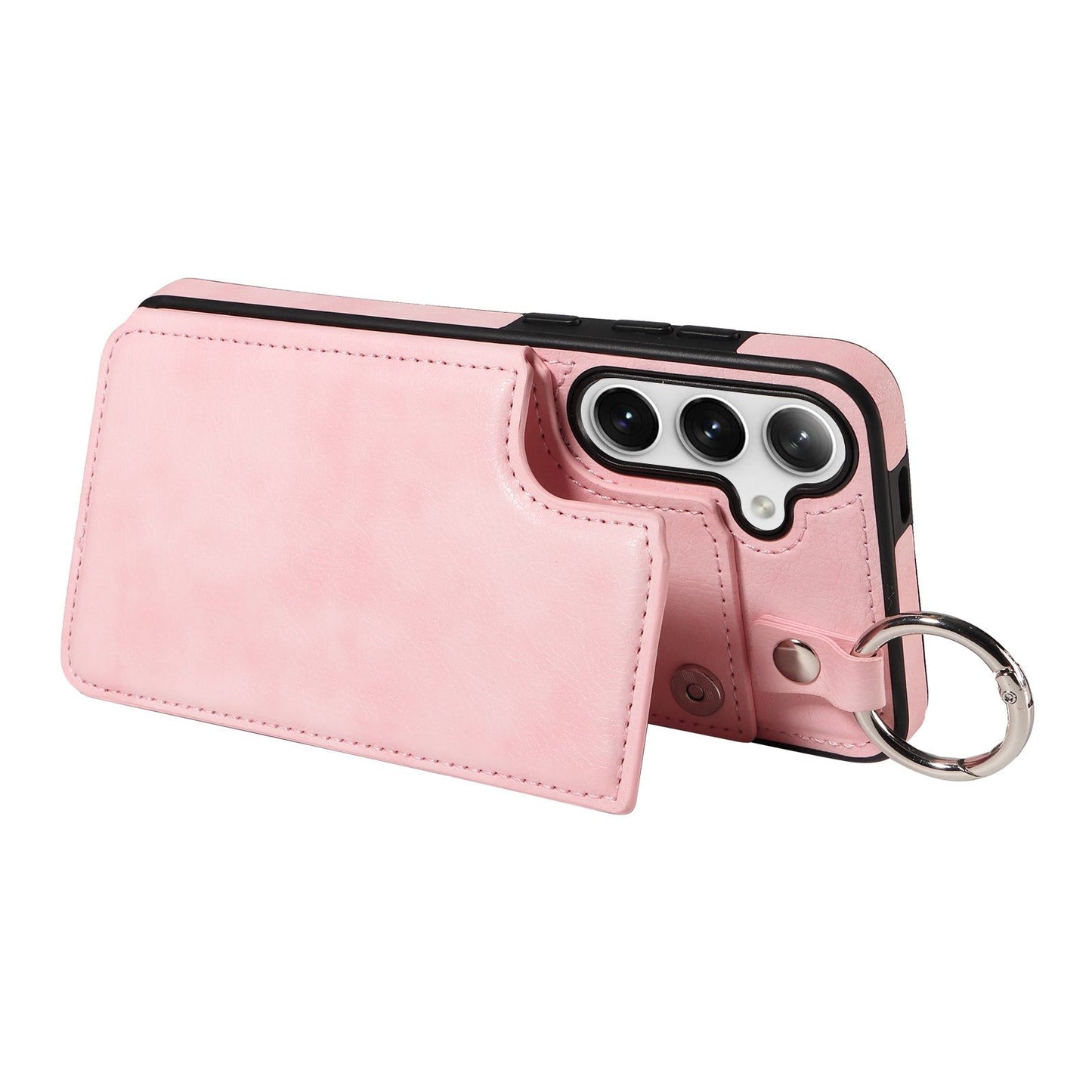 003 For Samsung Galaxy S24 Case Litchi Texture PU Leather Phone Cover with Ring Buckle - Pink - UNIQKART