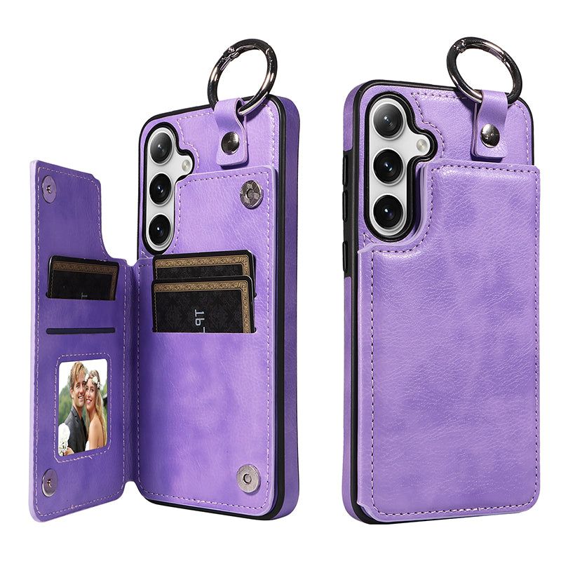 003 For Samsung Galaxy S24 Case Litchi Texture PU Leather Phone Cover with Ring Buckle - Purple - UNIQKART