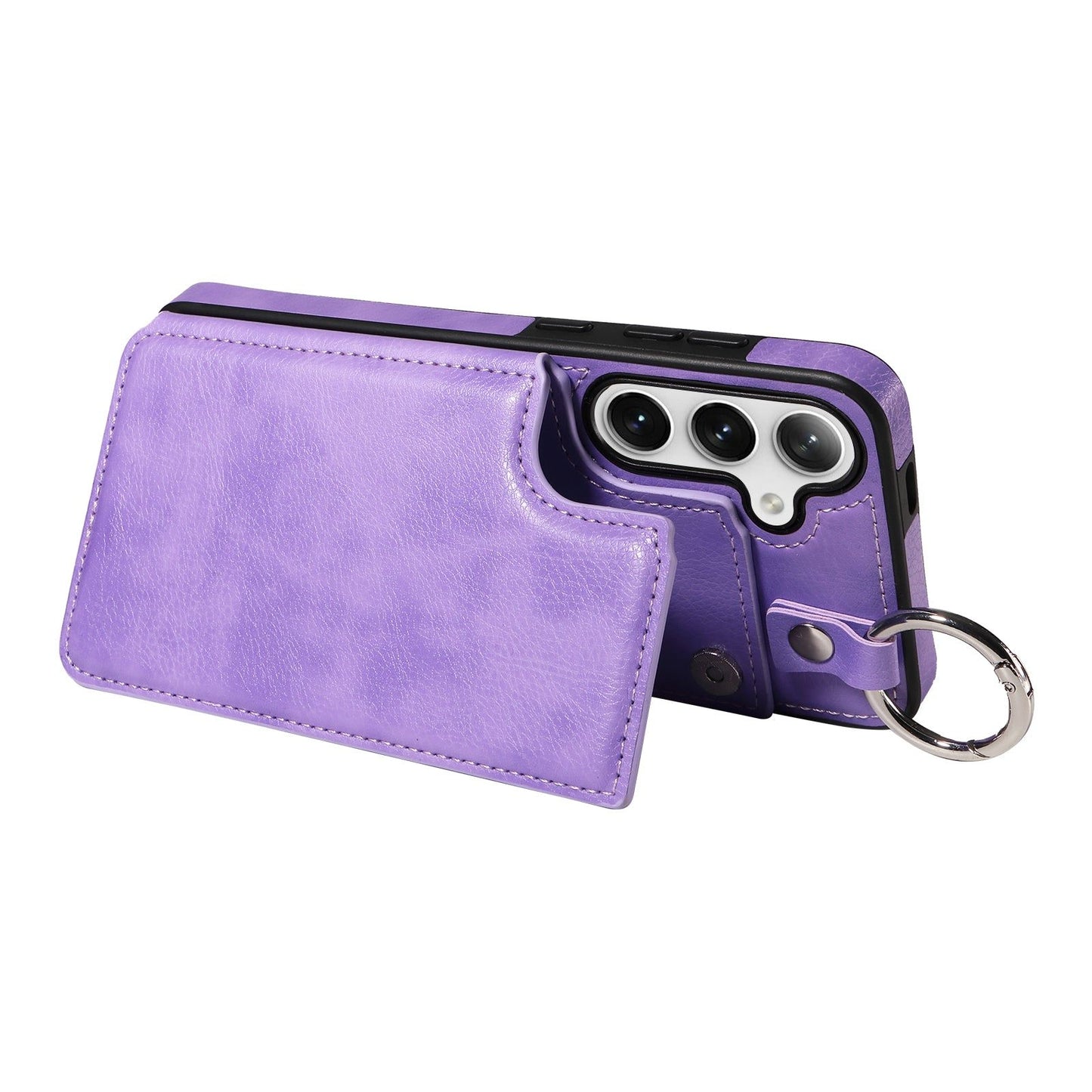 003 For Samsung Galaxy S24 Case Litchi Texture PU Leather Phone Cover with Ring Buckle - Purple - UNIQKART