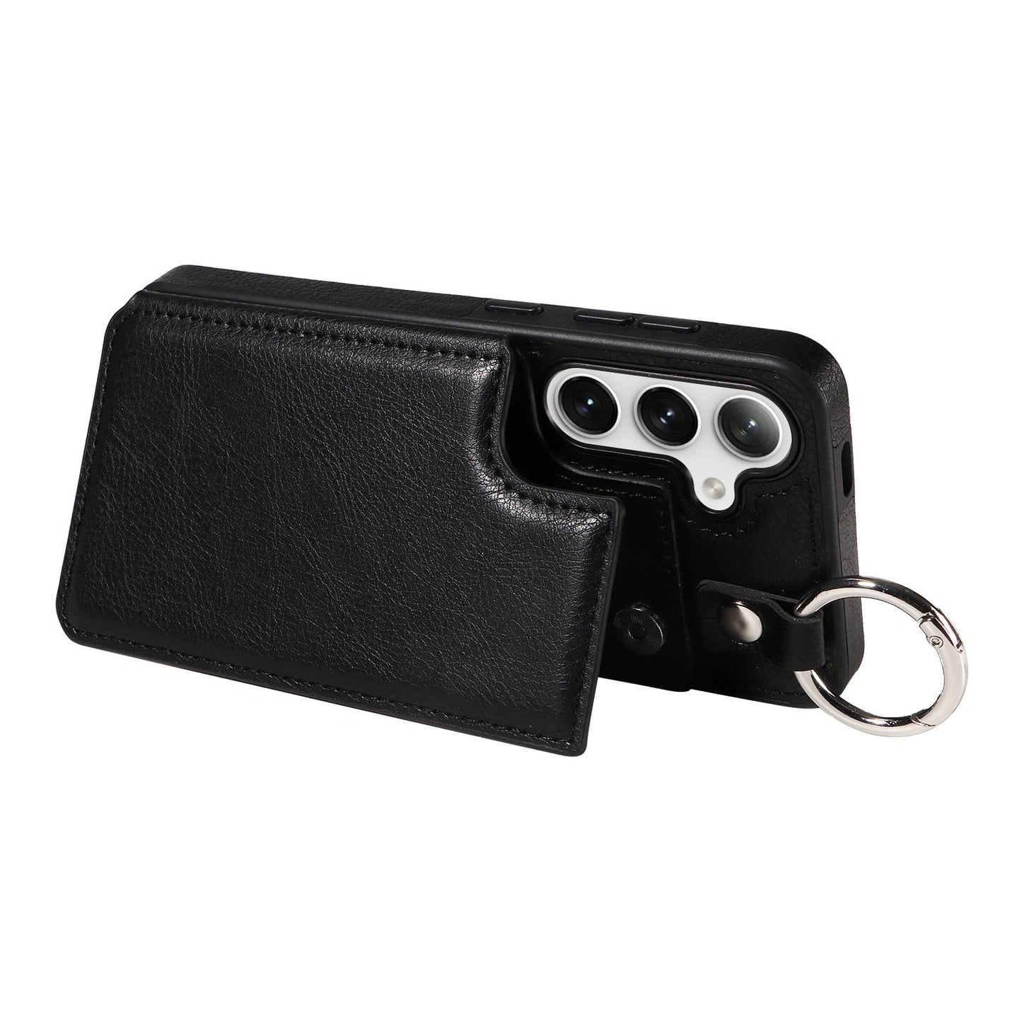 003 For Samsung Galaxy S24+ Magnetic Case Leather Litchi Texture Phone Shell with Hanging Ring - Black - UNIQKART