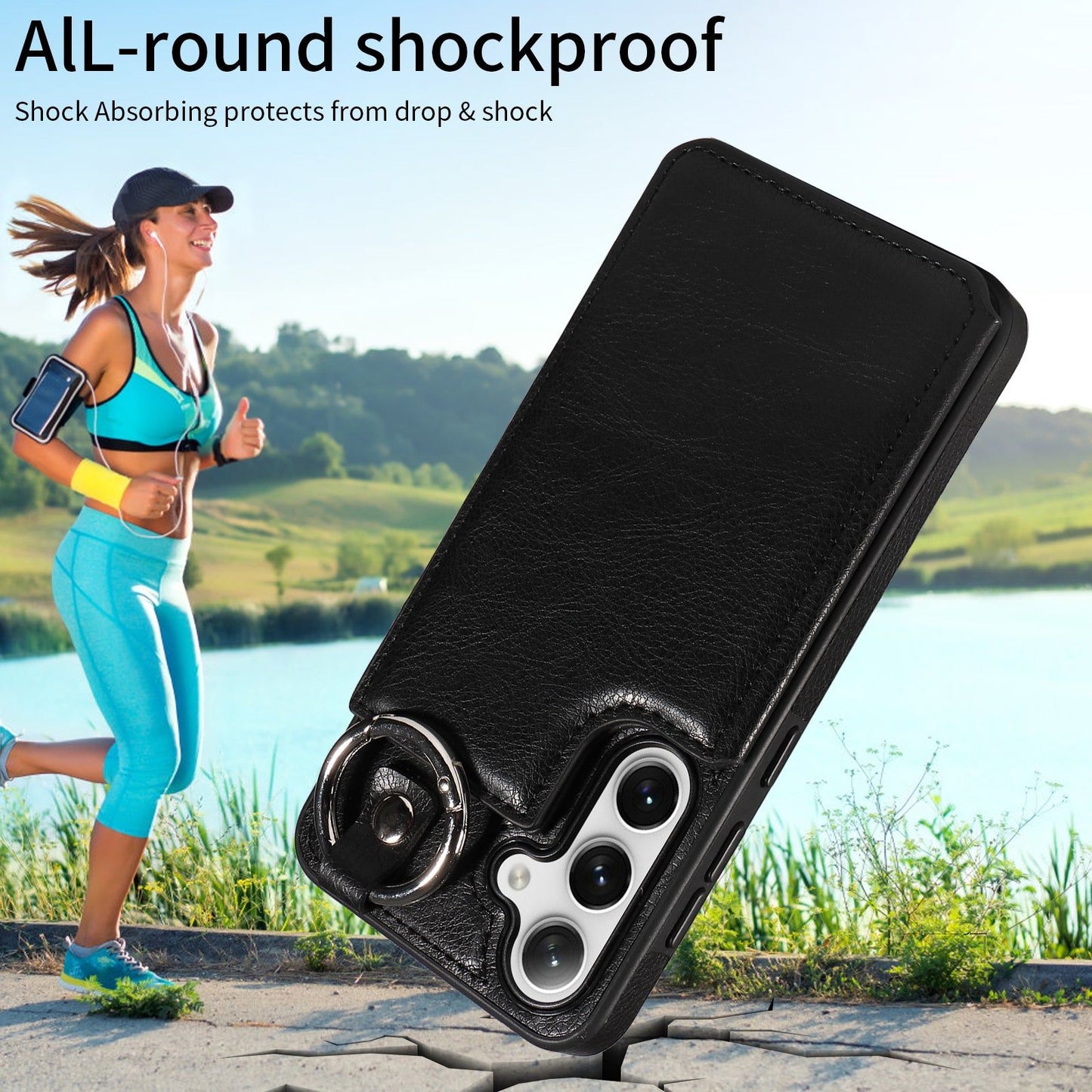 003 For Samsung Galaxy S24+ Magnetic Case Leather Litchi Texture Phone Shell with Hanging Ring - Black - UNIQKART