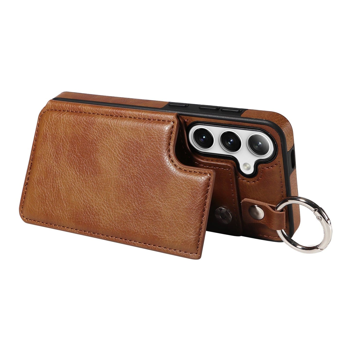 003 For Samsung Galaxy S24+ Magnetic Case Leather Litchi Texture Phone Shell with Hanging Ring - Brown - UNIQKART