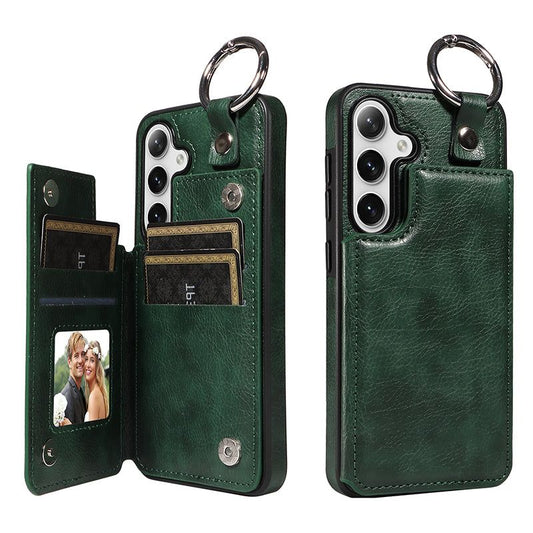 003 For Samsung Galaxy S24+ Magnetic Case Leather Litchi Texture Phone Shell with Hanging Ring - Green - UNIQKART