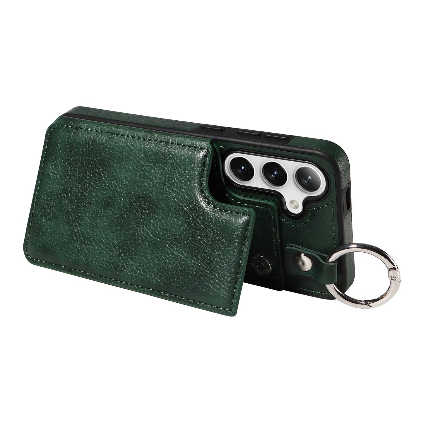 003 For Samsung Galaxy S24+ Magnetic Case Leather Litchi Texture Phone Shell with Hanging Ring - Green - UNIQKART