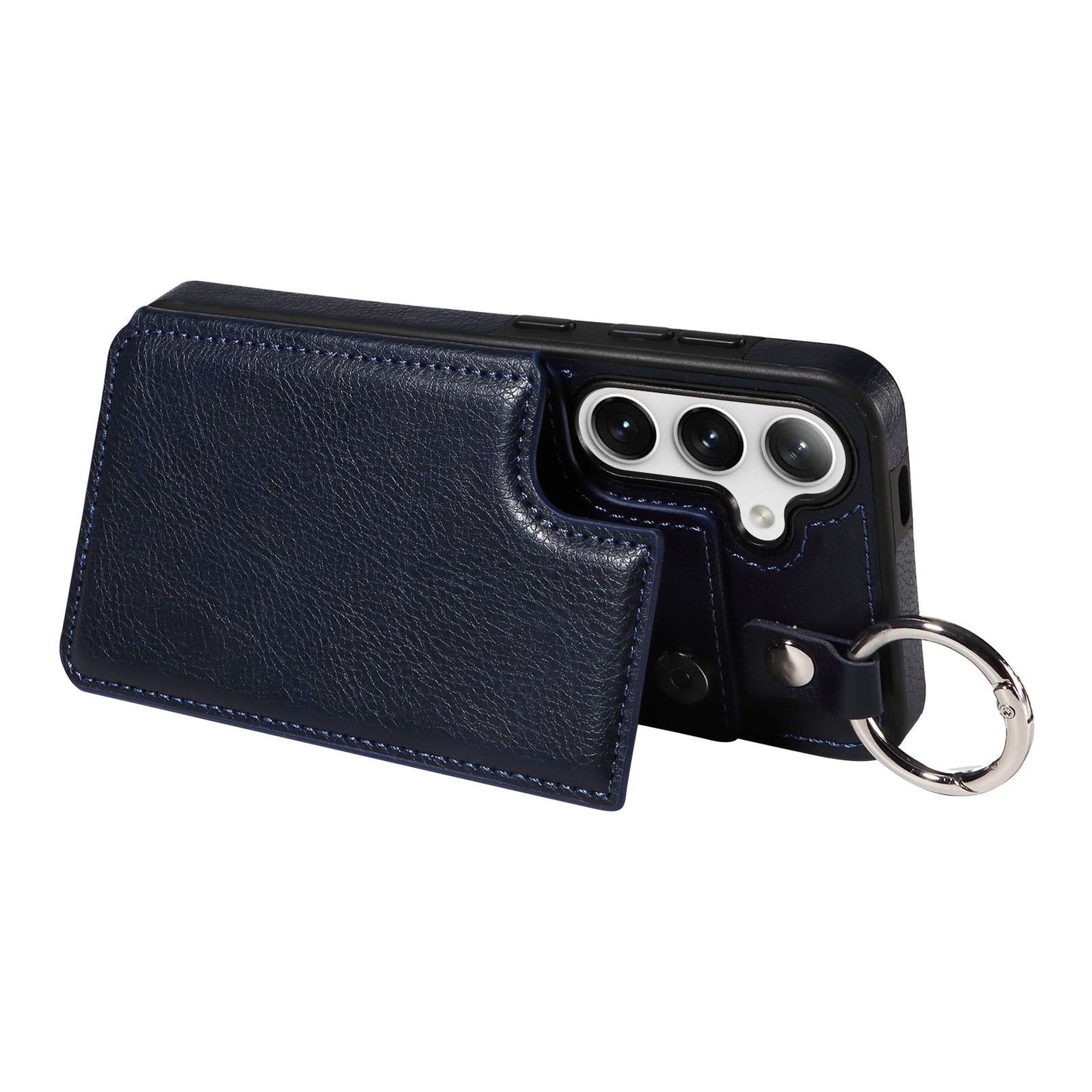 003 For Samsung Galaxy S24+ Magnetic Case Leather Litchi Texture Phone Shell with Hanging Ring - Navy Blue - UNIQKART