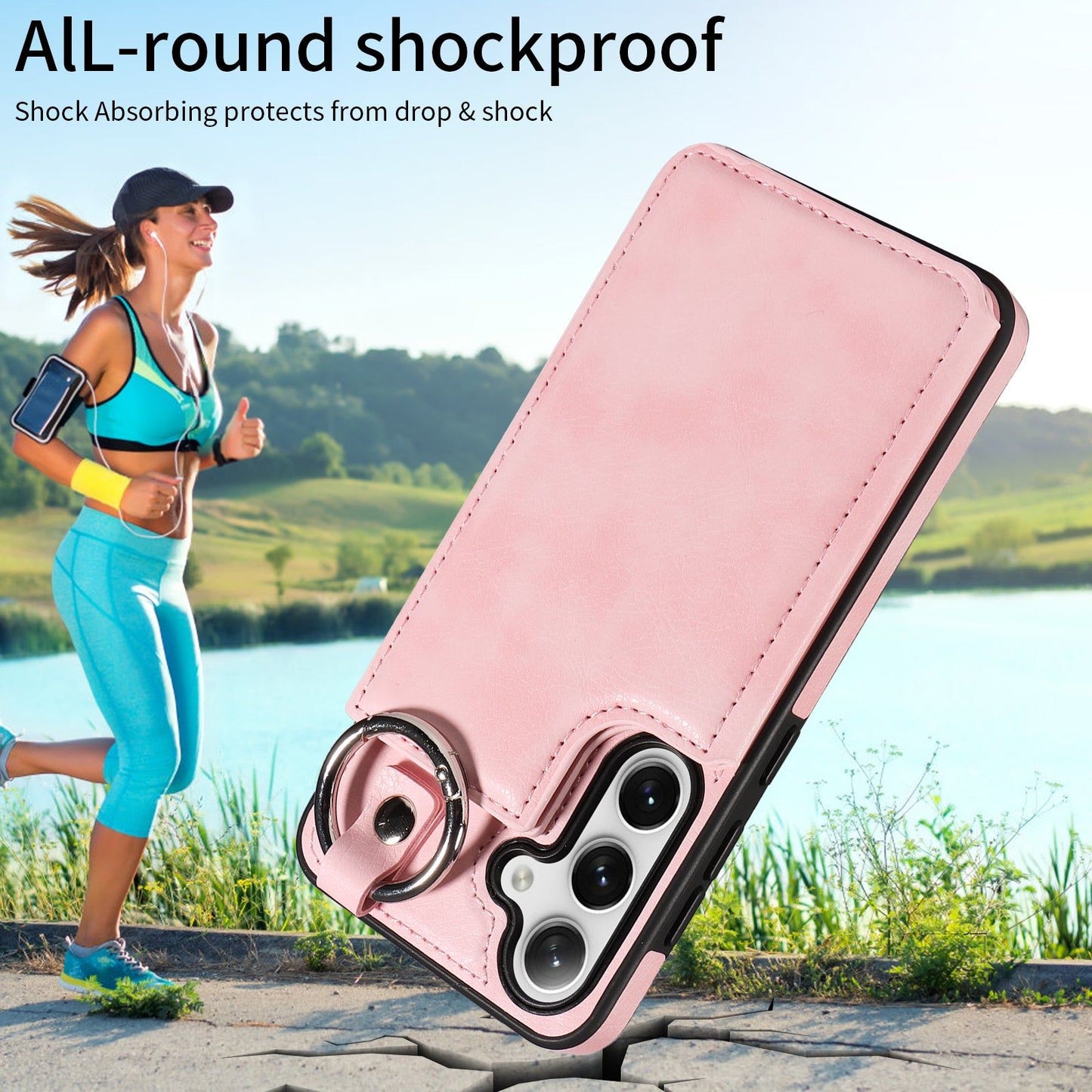 003 For Samsung Galaxy S24+ Magnetic Case Leather Litchi Texture Phone Shell with Hanging Ring - Pink - UNIQKART