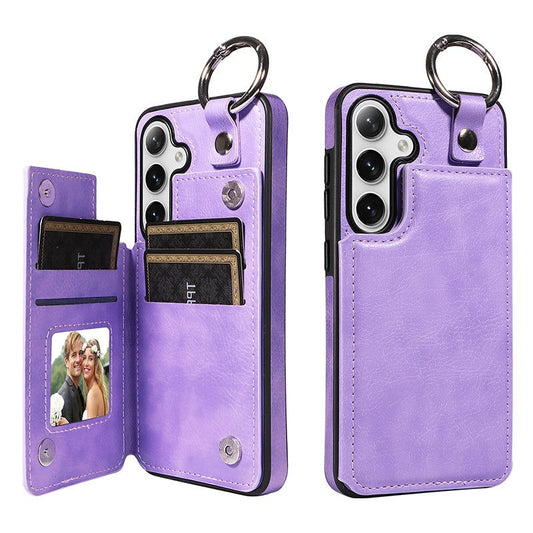 003 For Samsung Galaxy S24+ Magnetic Case Leather Litchi Texture Phone Shell with Hanging Ring - Purple - UNIQKART