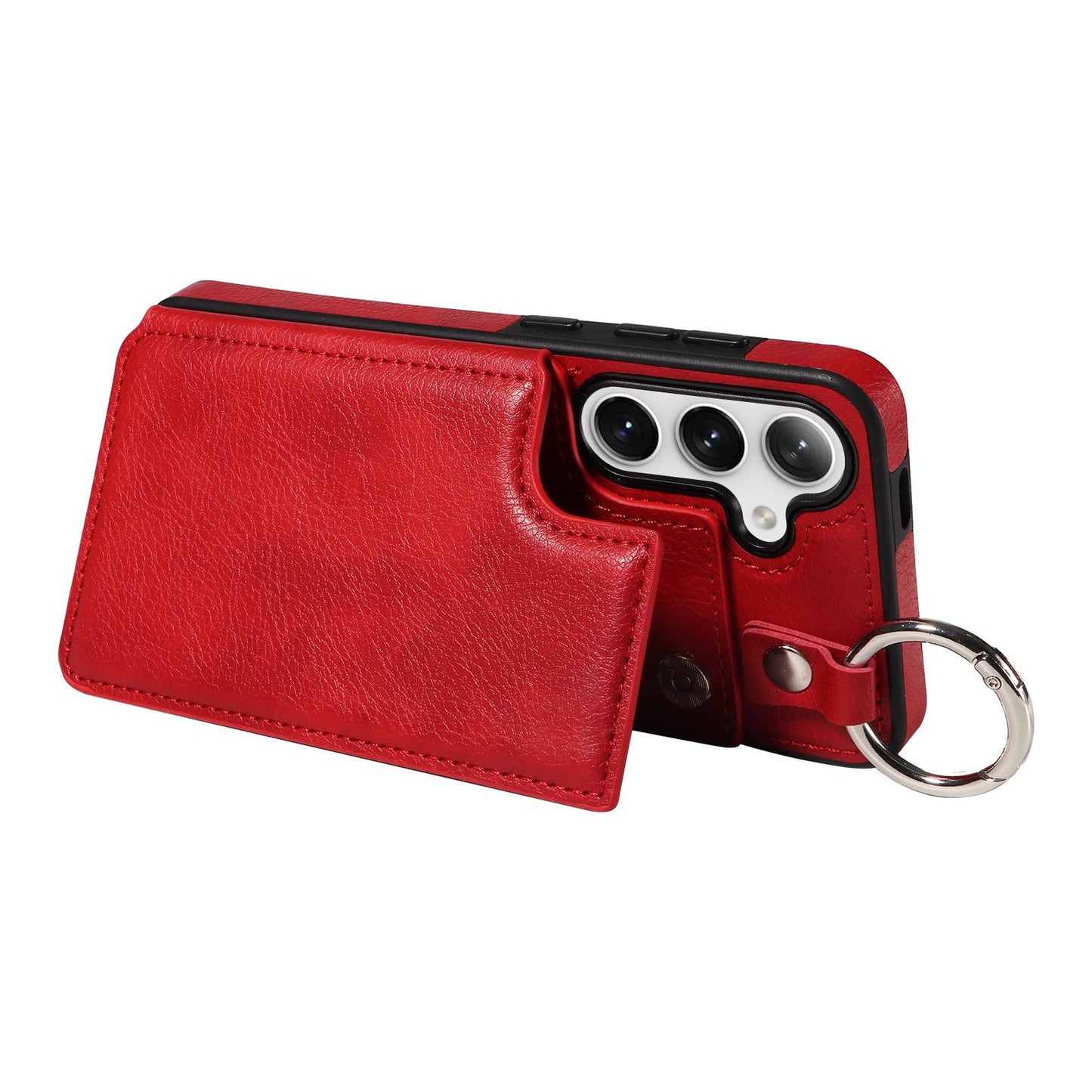 003 For Samsung Galaxy S24+ Magnetic Case Leather Litchi Texture Phone Shell with Hanging Ring - Red - UNIQKART