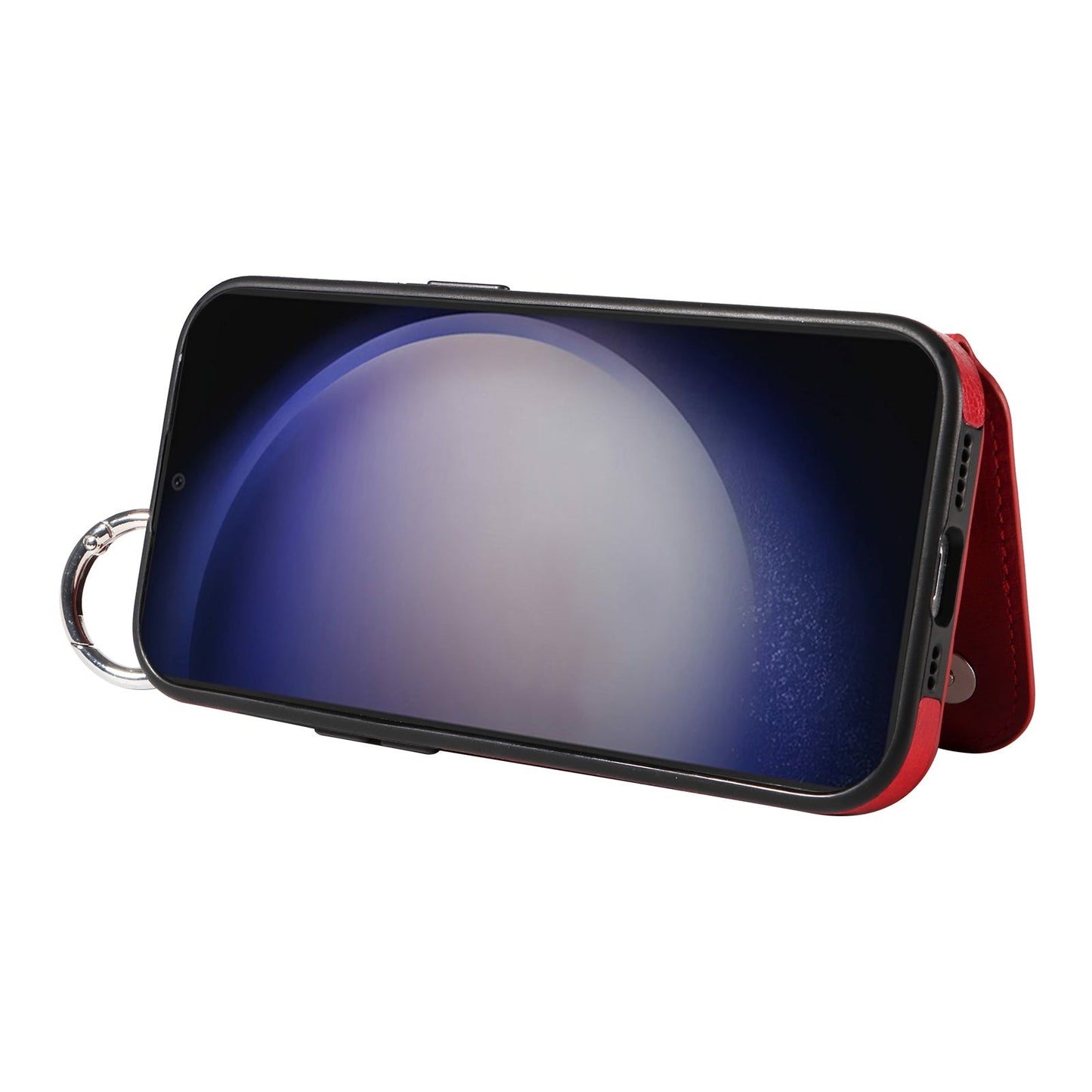 003 For Samsung Galaxy S24+ Magnetic Case Leather Litchi Texture Phone Shell with Hanging Ring - Red - UNIQKART