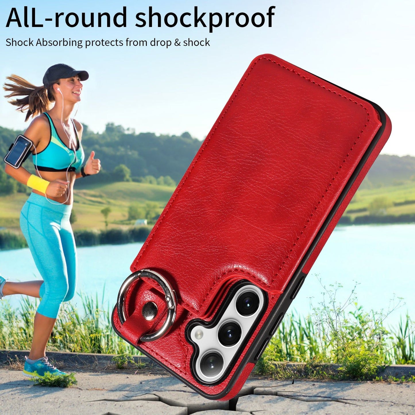 003 For Samsung Galaxy S24+ Magnetic Case Leather Litchi Texture Phone Shell with Hanging Ring - Red - UNIQKART