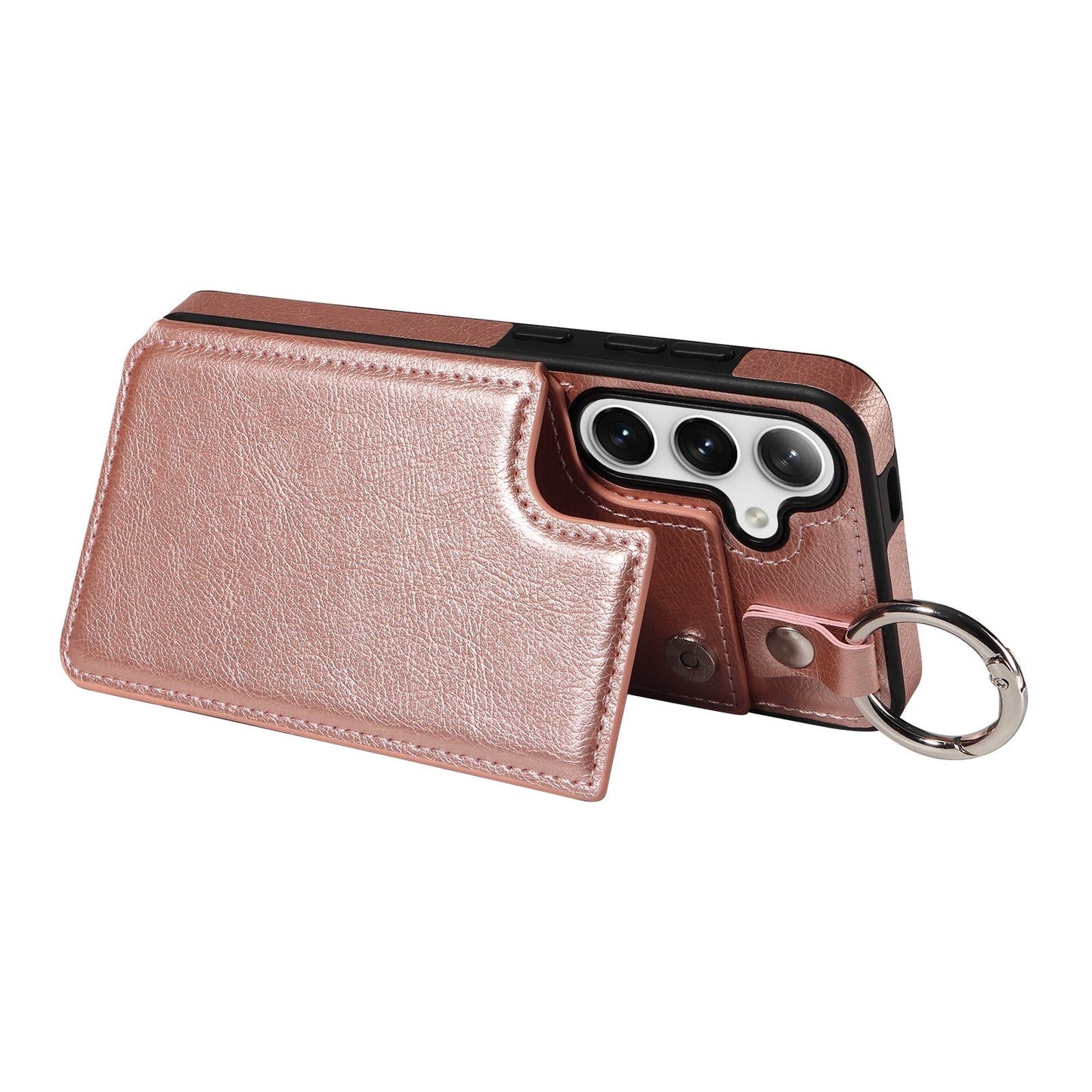 003 For Samsung Galaxy S24+ Magnetic Case Leather Litchi Texture Phone Shell with Hanging Ring - Rose Gold - UNIQKART
