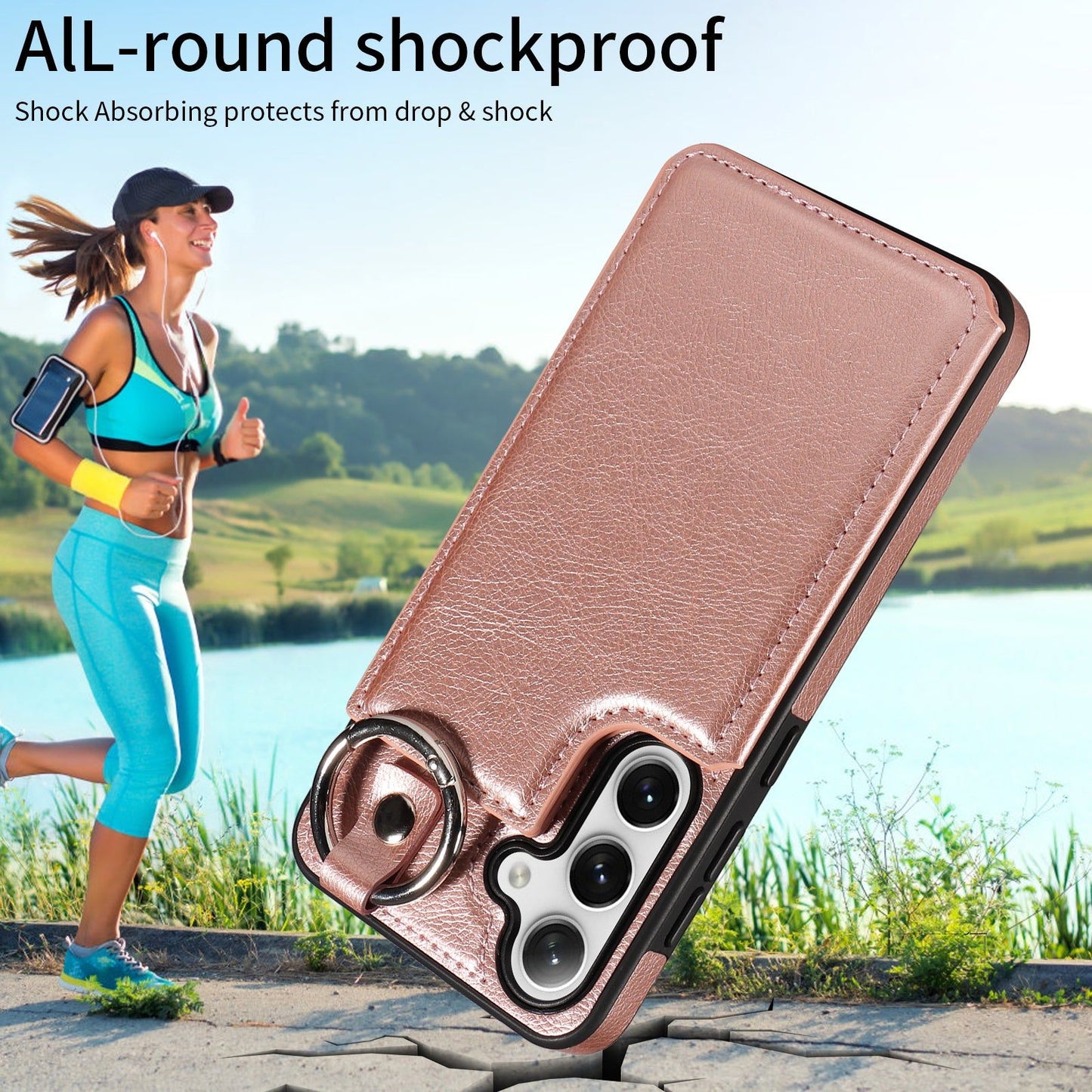 003 For Samsung Galaxy S24+ Magnetic Case Leather Litchi Texture Phone Shell with Hanging Ring - Rose Gold - UNIQKART