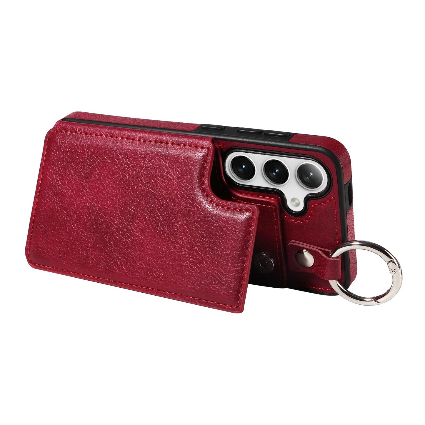 003 For Samsung Galaxy S24+ Magnetic Case Leather Litchi Texture Phone Shell with Hanging Ring - Wine Red - UNIQKART