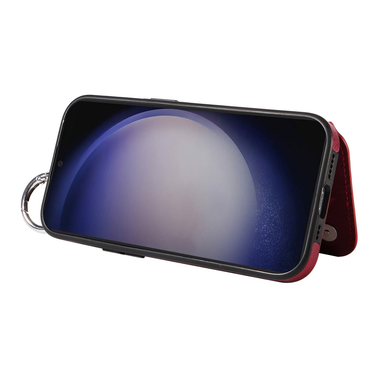 003 For Samsung Galaxy S24+ Magnetic Case Leather Litchi Texture Phone Shell with Hanging Ring - Wine Red - UNIQKART