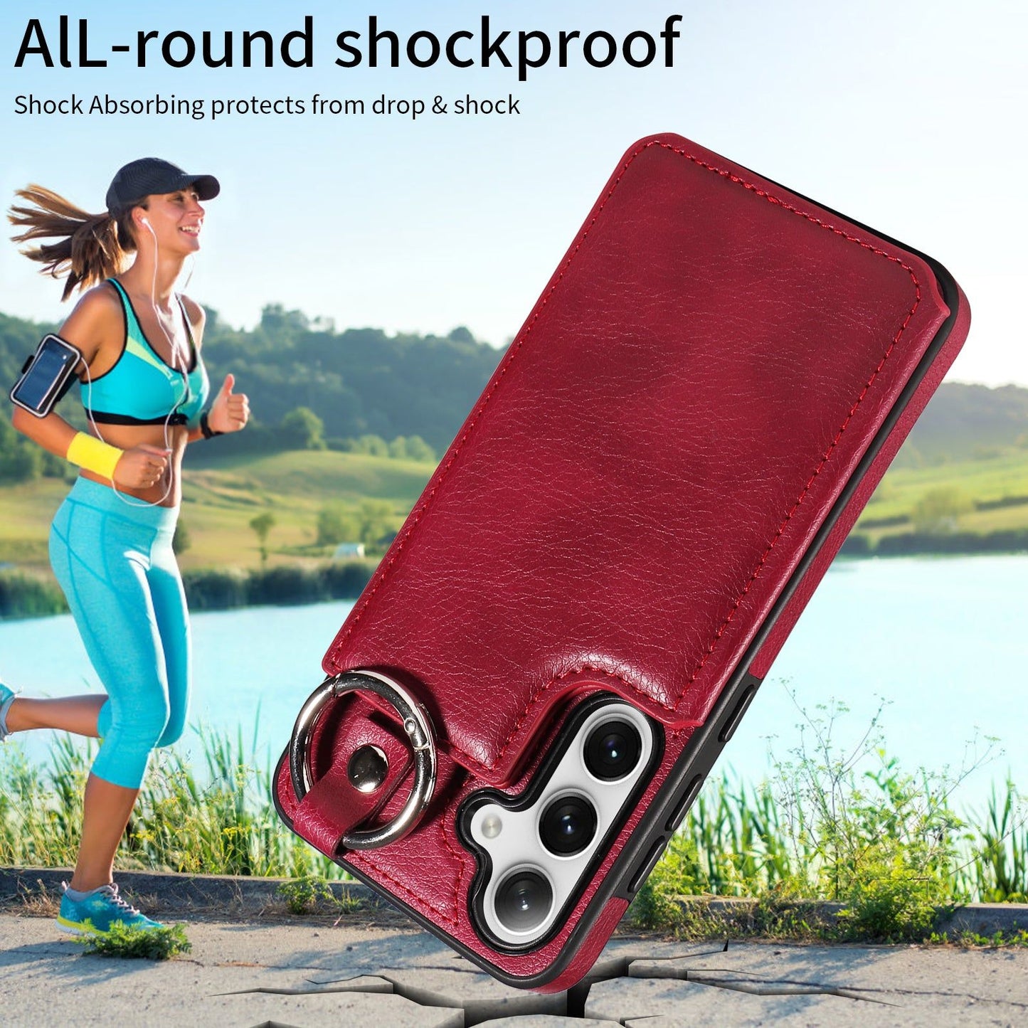 003 For Samsung Galaxy S24+ Magnetic Case Leather Litchi Texture Phone Shell with Hanging Ring - Wine Red - UNIQKART