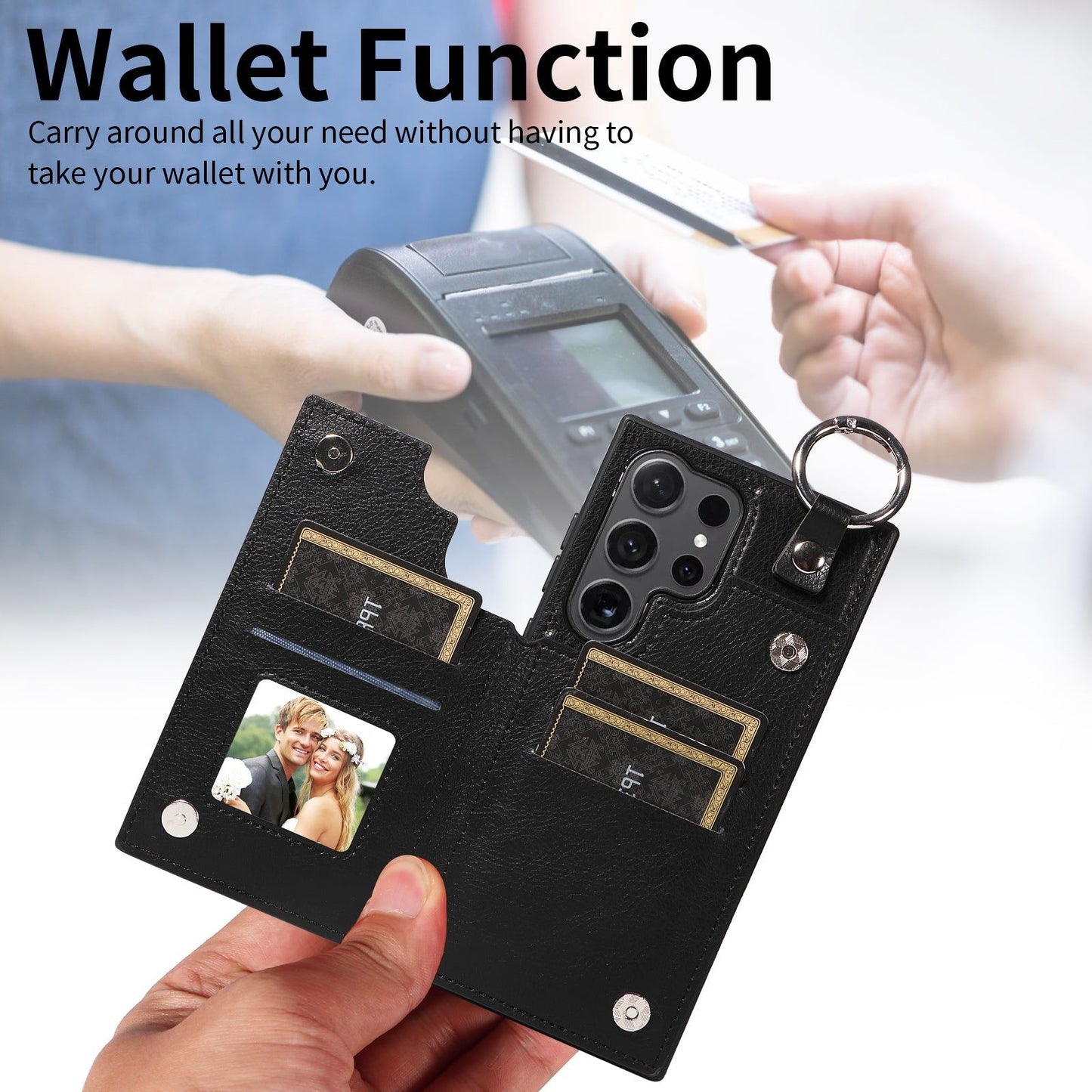 003 For Samsung Galaxy S24 Ultra Case Leather+TPU Phone Cover with Card Holder - Black - UNIQKART