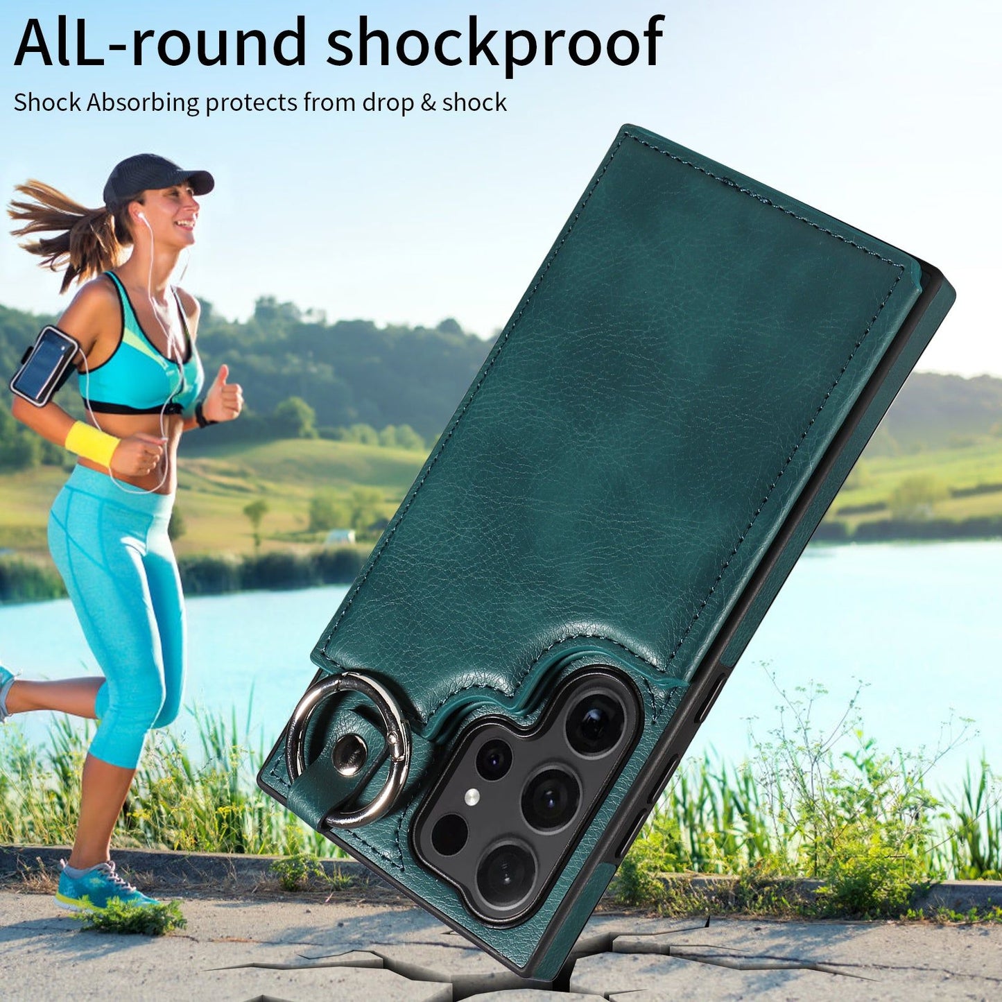 003 For Samsung Galaxy S24 Ultra Case Leather+TPU Phone Cover with Card Holder - Blue Green - UNIQKART