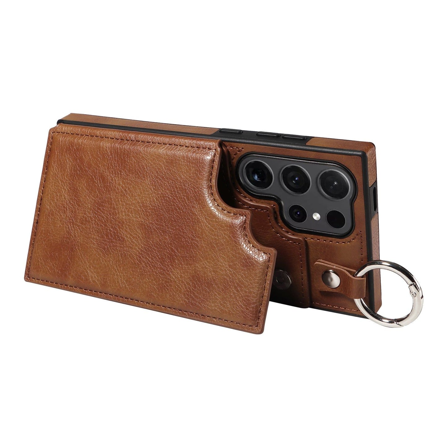 003 For Samsung Galaxy S24 Ultra Case Leather+TPU Phone Cover with Card Holder - Brown - UNIQKART