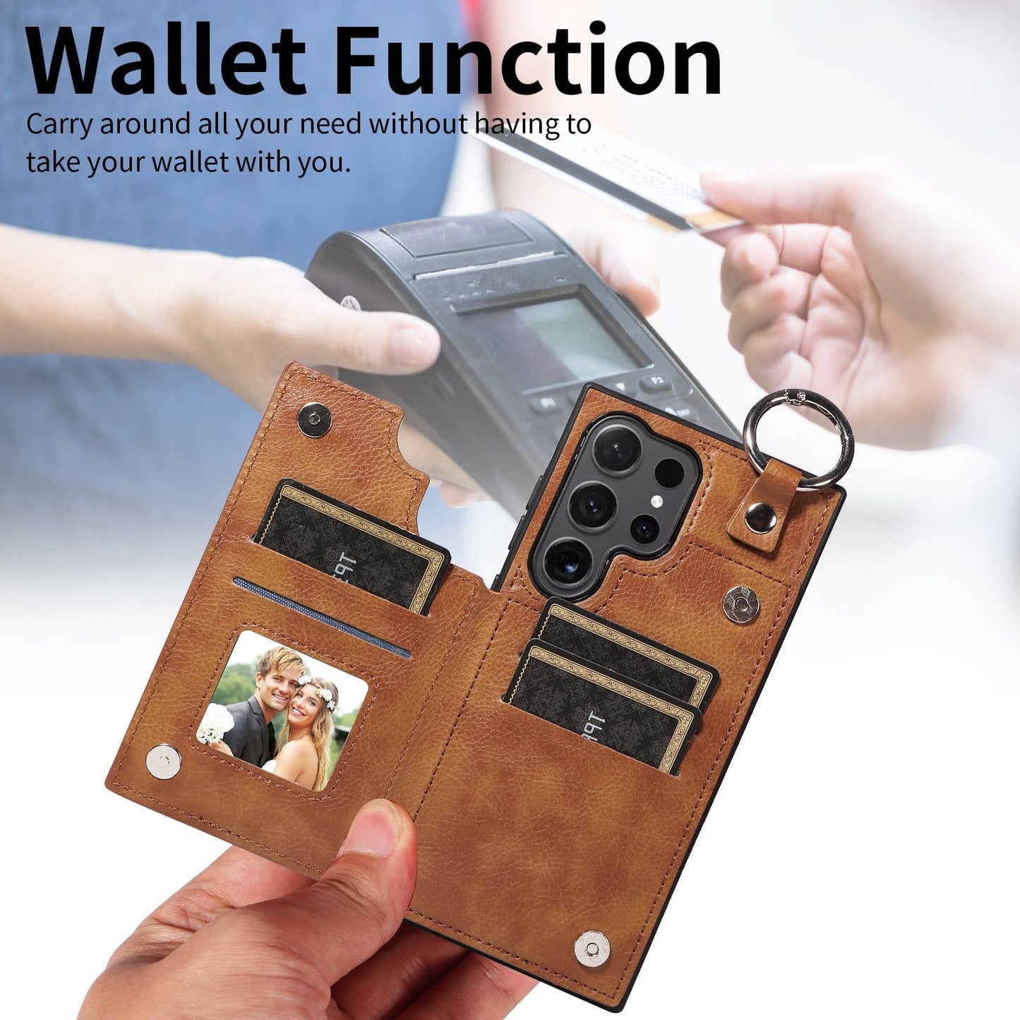 003 For Samsung Galaxy S24 Ultra Case Leather+TPU Phone Cover with Card Holder - Brown - UNIQKART