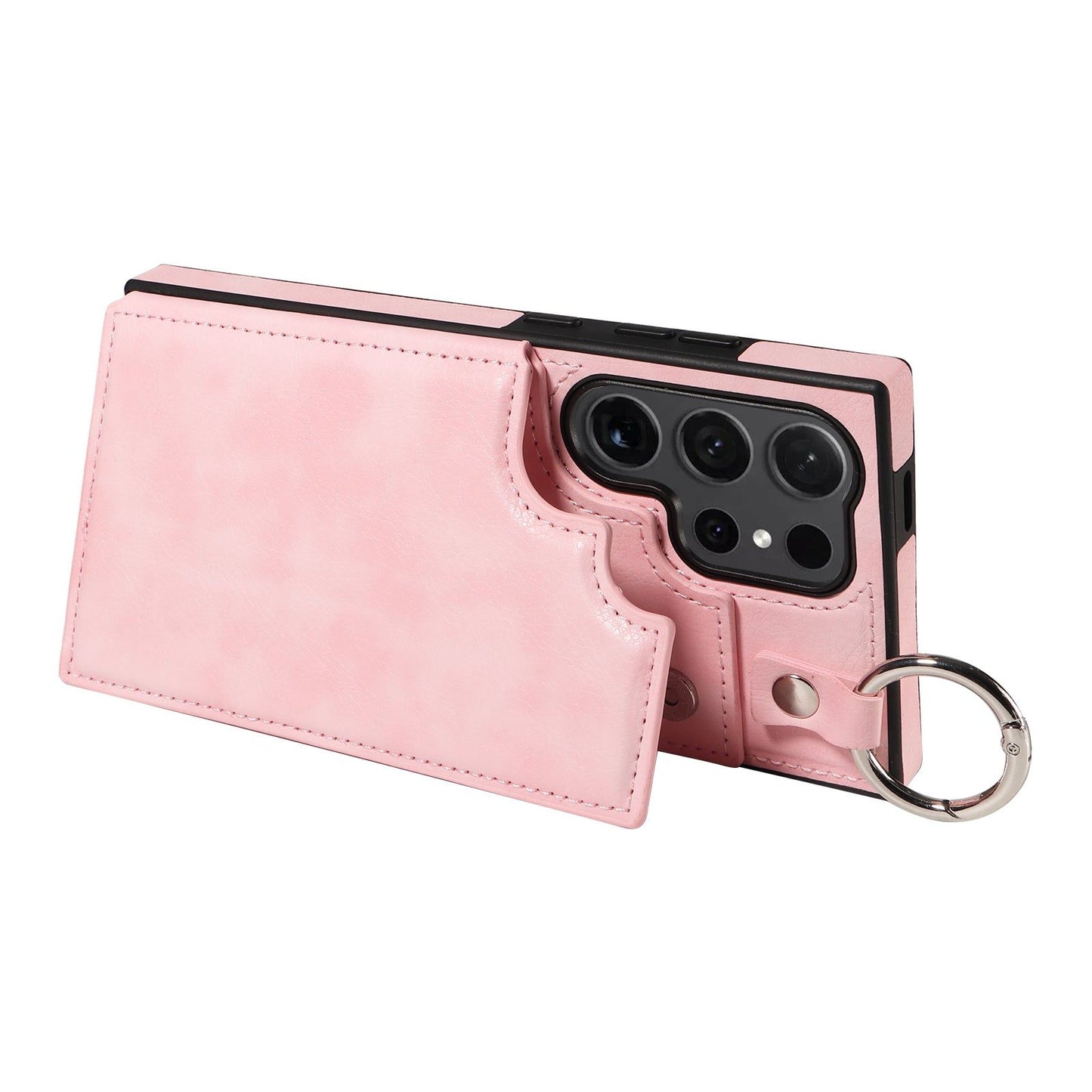003 For Samsung Galaxy S24 Ultra Case Leather+TPU Phone Cover with Card Holder - Pink - UNIQKART