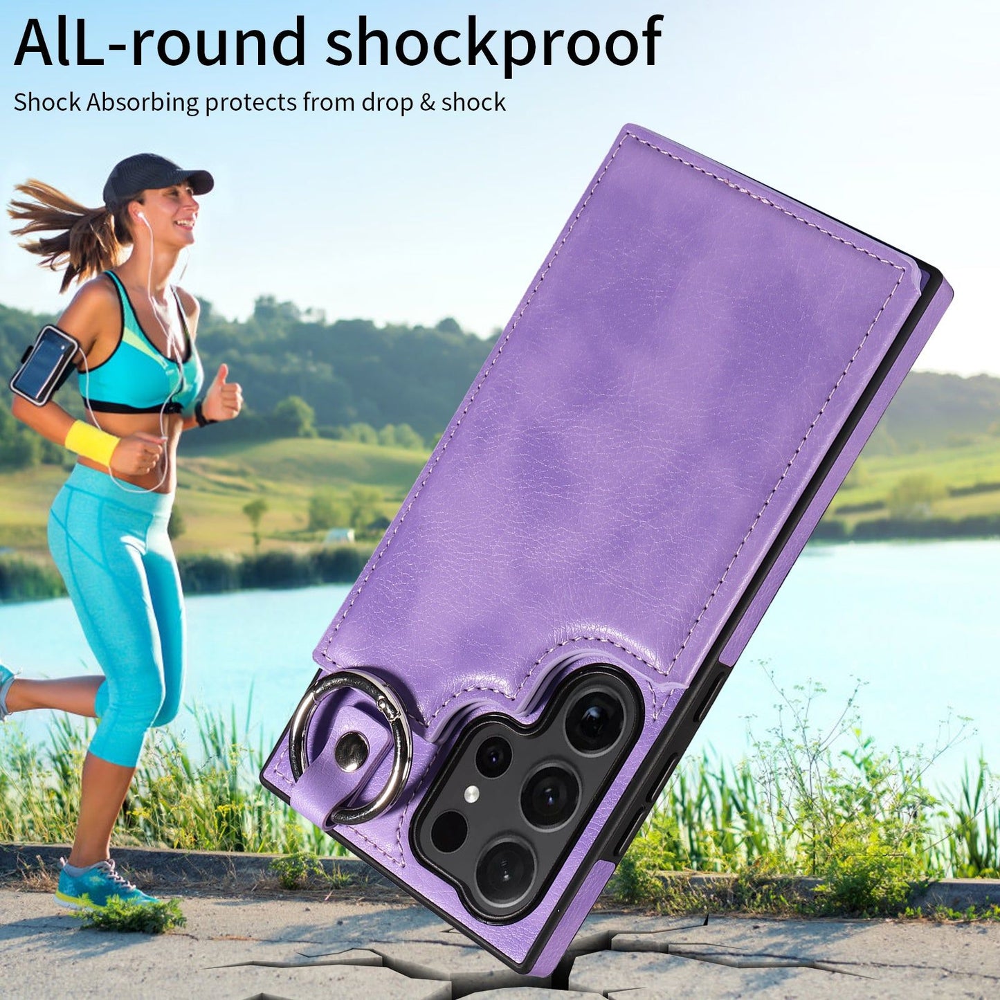 003 For Samsung Galaxy S24 Ultra Case Leather+TPU Phone Cover with Card Holder - Purple - UNIQKART