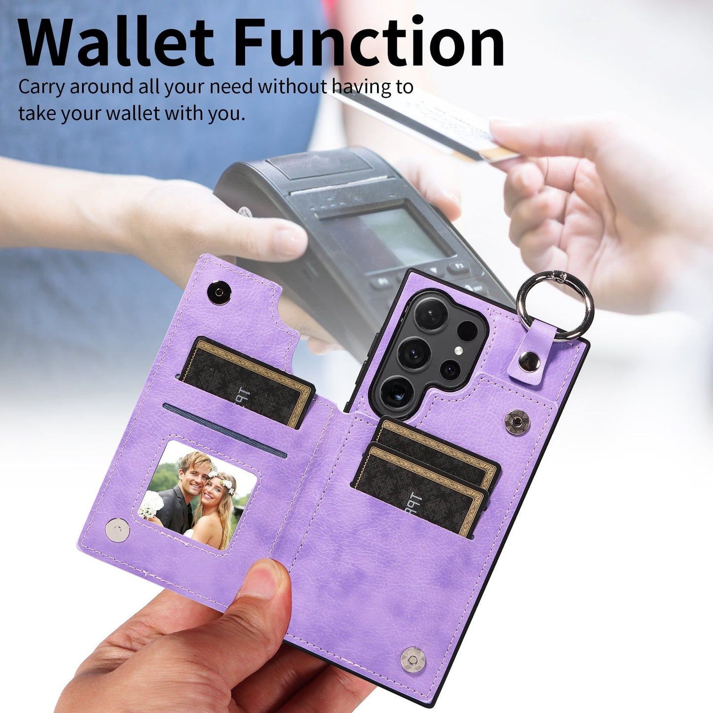 003 For Samsung Galaxy S24 Ultra Case Leather+TPU Phone Cover with Card Holder - Purple - UNIQKART