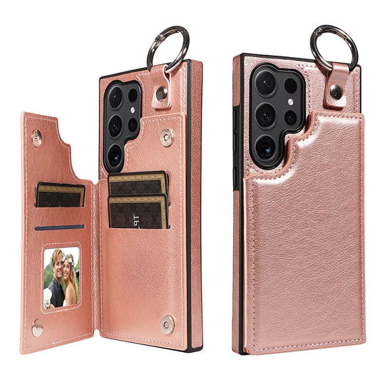 003 For Samsung Galaxy S24 Ultra Case Leather+TPU Phone Cover with Card Holder - Rose Gold - UNIQKART