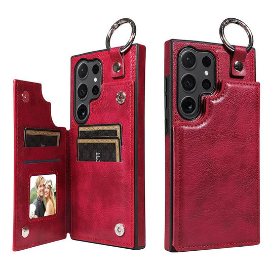 003 For Samsung Galaxy S24 Ultra Case Leather+TPU Phone Cover with Card Holder - Wine Red - UNIQKART