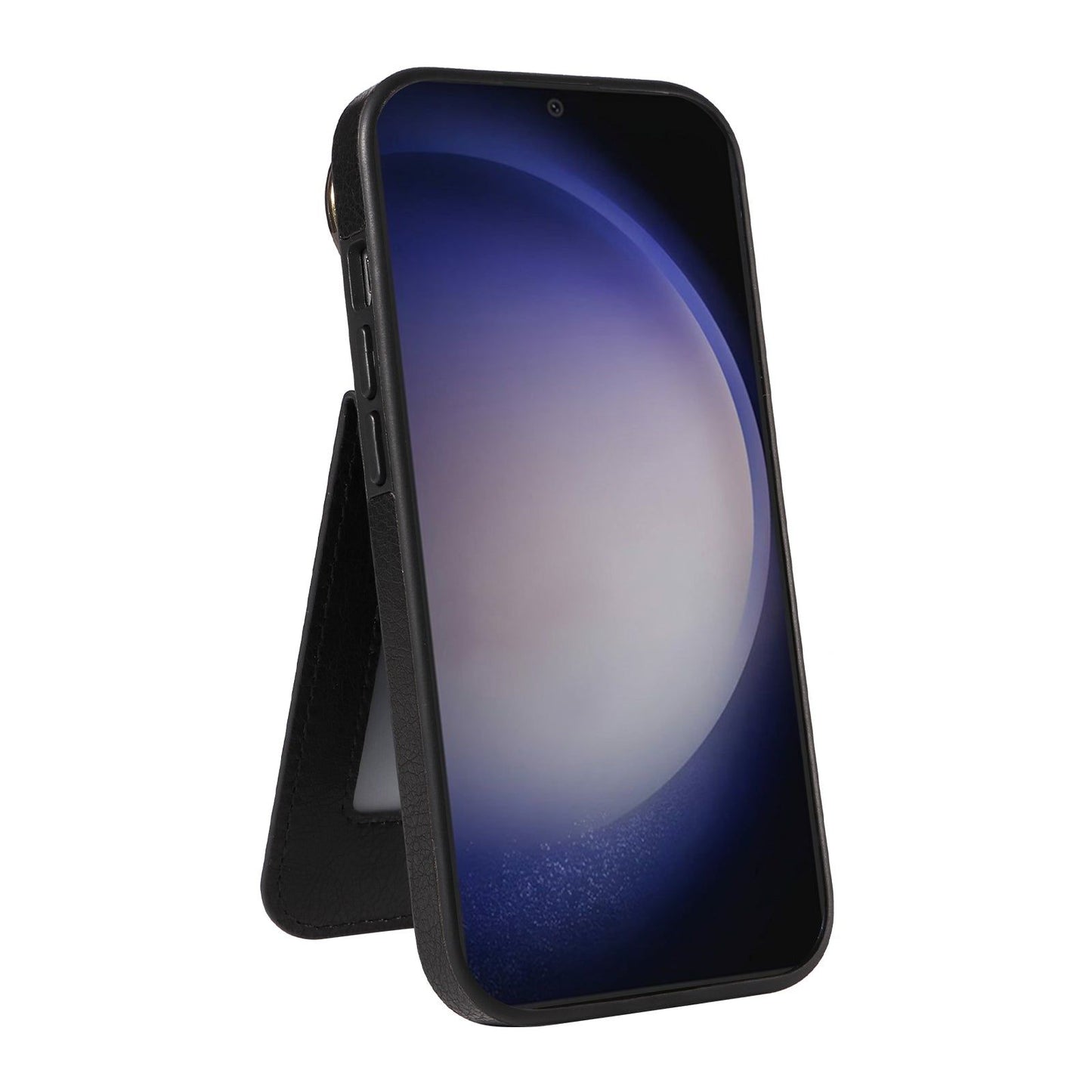 004 For Samsung Galaxy S24 Case Magnetic PU Leather+TPU Litchi Texture Phone Shell with Ring Holder - Black - UNIQKART