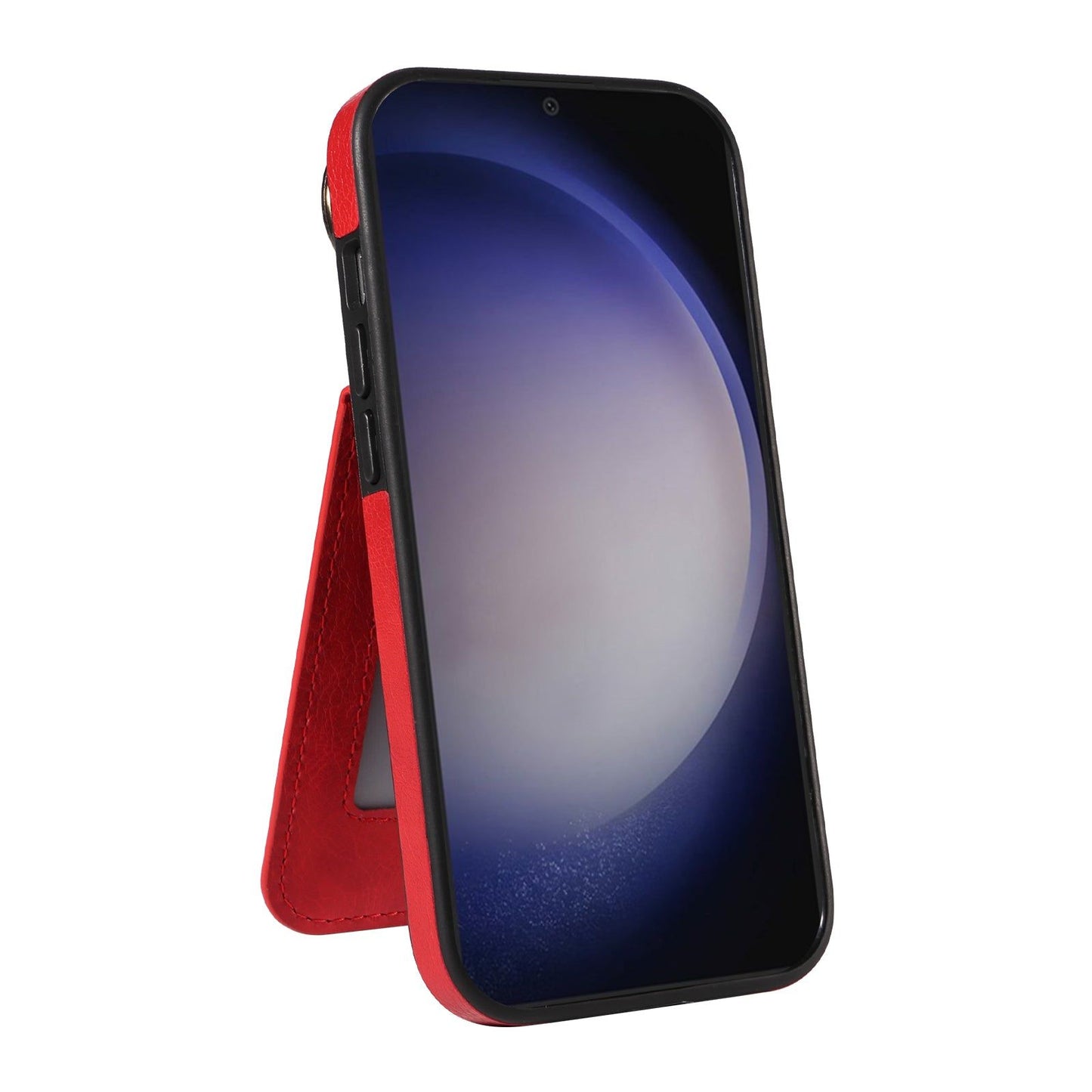 004 For Samsung Galaxy S24 Case Magnetic PU Leather+TPU Litchi Texture Phone Shell with Ring Holder - Red - UNIQKART